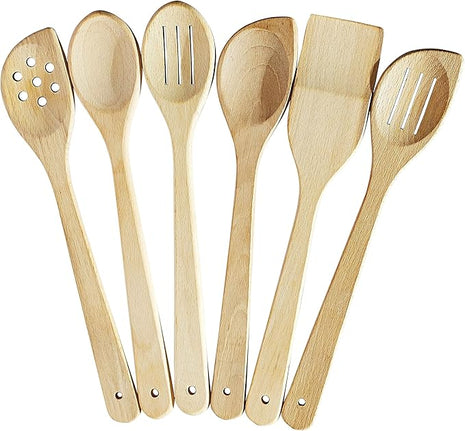 ECOSALL Healthy Wooden Spoons For Cooking Set of 6. Safe and Reliable Cooking Utensils for Kitchen – 100% Natural Nonstick Wood Spatula Spoon For Scraping, Stirring, Serving – Uncoated Solid Hardwood