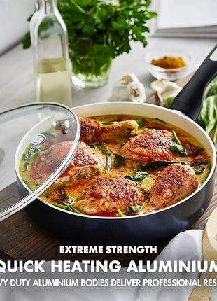 GreenPan Rio 16 Piece Cookware Pots and Pans Set, Hard Anodized Healthy Ceramic Nonstick PFAS-Free, Bakelite Handles, Frypans, Saucepan, Saute Pan, Stock Pot, Kitchen Tools, Dishwasher Safe, Black