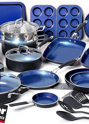 Mueller Sapphire UltraClad Kitchen Induction Pots and Pans Set Nonstick Induction Cookware Sets -24pc for Cooking Kitchen Cookware Sets, Frying Pans