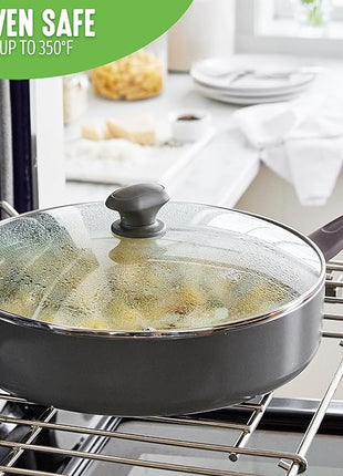 GreenLife Sandstone Healthy Ceramic Nonstick 5 Quart Saute Pan, PFAS-Free, Dishwasher Safe, Gray