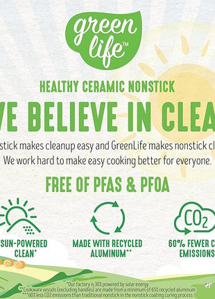 GreenLife Soft Grip 12" Frying pan, Non-Toxic PFAS-Free Ceramic Nonstick, Stay-Cool Handles, Wobble Free, Dishwasher & Oven Safe, Gray