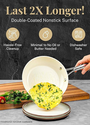 Gotham Steel Hammered 15Pcs Ceramic Cookware Set Nonstick, Induction Pots and Pans Set Non Stick with Bakeware Set & Steamer for Cooking, Non Toxic PFOA PFOS Free, Oven & Dishwasher Safe, Cream White