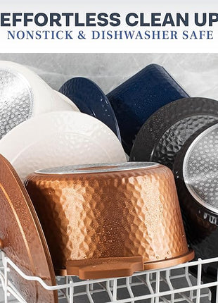 Gotham Steel Hammered 5 Qt Lightweight Dutch Oven Pot with Lid & Holders, Ceramic Non Toxic, Oven Safe & Even Heat Retaining Dutch Oven for Bread Baking Sourdough, Soup, 70% Lighter than Cast Iron