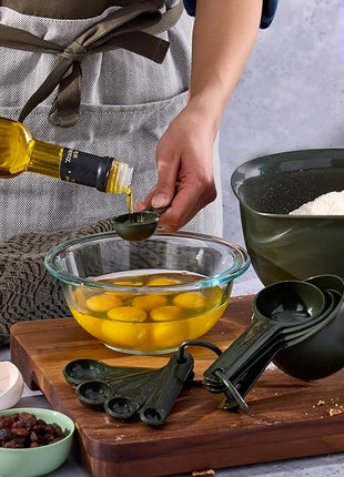 KitchenAid Plastic Measuring Cups and Spoon Set, Set of 9, /4, 1/2, 1/3, and 1 cup sizes, and 1 tbsp, 1/2 tbsp, 1 tsp, 1/2 tsp and 1/4 tsp, Evergreen