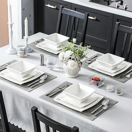 MALACASA Plates and Bowls Sets, Square Dinnerware Sets for 6 (30pcs), Series Blance