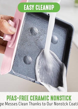 GreenLife 3-in-1 Breakfast Maker Station, Healthy Ceramic Nonstick Dual Griddles for Eggs Meat Sausage Bacon Pancakes and Breakfast Sandwiches, 2 Slice Toast Drawer, Easy-to-use Timer, Pink