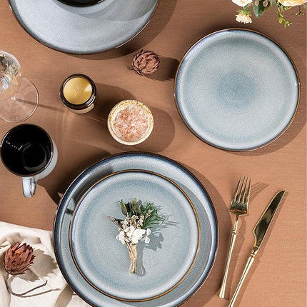 LERATIO Ceramic Dinnerware Sets for 4,16-PieceReactive Glaze Plates and Bowls Set with Mugs,Highly Chip and Crack Resistant | Dishwasher,Microwave & Oven Safe Dishes set-Gray White