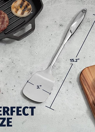 Zulay Kitchen Stainless Steel Solid Turner - 15” Large Metal Spatula for Cooking, Frying & Grilling - Durable, Heat-Resistant & Dishwasher Safe Kitchen Utensil for Everyday Use