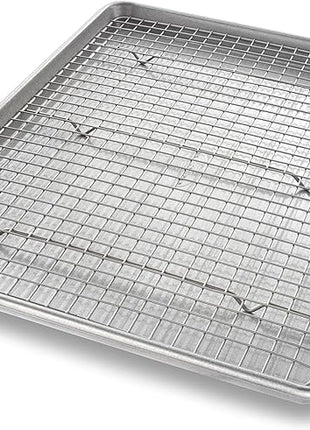 USA Pan Bakeware Half Sheet Baking Pan and Bakeable Nonstick and Cooling Rack Set, Metal