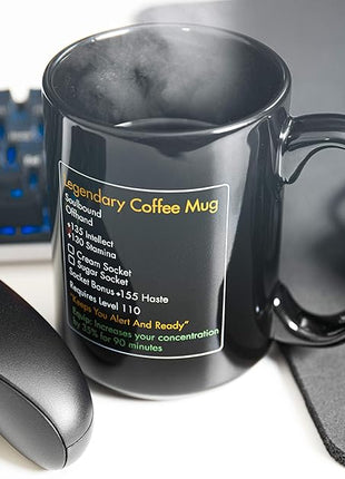 MMO Mug - Legendary Coffee Mug Level 110 - Large Ceramic Black15oz - Gaming, Gamer Cup