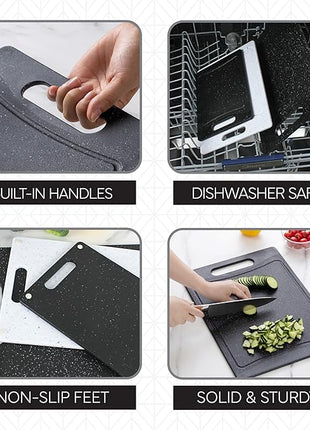 COOK WITH COLOR Non-Slip Cutting Board Set – Kitchen Essentials with Easy Grip Handle for Meat, Veggies, and Fruits, 3 Cutting Boards, Black/White