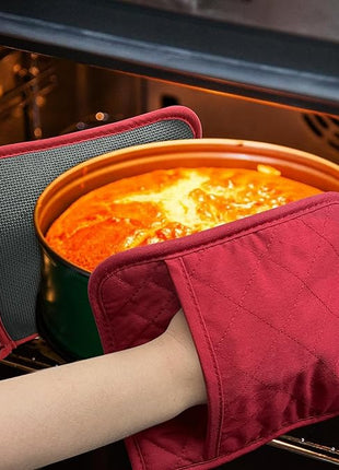 Cotton and Neoprene Oven Pads Pot Holders with Pocket 8"x8.5" Dual-Function Hot Pad Set for Finger Hand Wrist Protection Heat Resistant to 428°F Red
