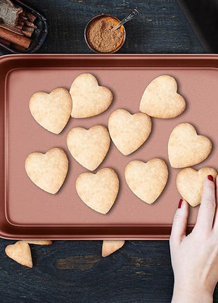 NutriChef 2-Piece Nonstick Cookie Sheets for Baking - Premium Medium & Large Size Baking Sheet Set - Thick Carbon Steel Bakeware Trays - Dishwasher Safe, Rose Gold