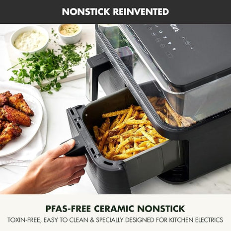 GreenPan Clearview 10QT Double Air Fryer, 360° Clear Window, PFAS-Free Ceramic Nonstick 5QT Drawers & Trays, Dual Cooking, 12-Presets, Shake Reminder, Keep Warm, Dishwasher Safe Parts