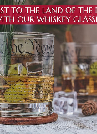 Greenline Goods Whiskey Glasses – United States Constitution We The People (Set of 2) - 10 oz Tumblers - American US Patriotic Gift Set - Old Fashioned Cocktail Glasses