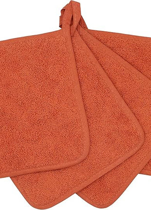 Cotton Pot Holders Cotton Made Machine Washable Heat Resistant Everyday Kitchen Basic Terry Pot Holder, Hot Pads, Trivet for Cooking and Baking Set of 4 (Orange)