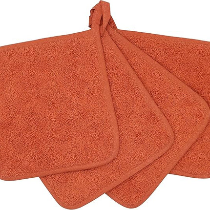 Cotton Pot Holders Cotton Made Machine Washable Heat Resistant Everyday Kitchen Basic Terry Pot Holder, Hot Pads, Trivet for Cooking and Baking Set of 4 (Orange)