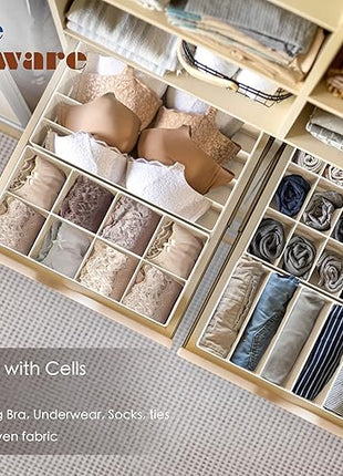 Simple Houseware 4-Pack Drawer Organizer Set - Closet Dividers for Underwear, Socks, Bras, Scarves, Ties - Foldable Non-Woven Storage Boxes, Beige