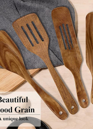 Wooden Spatula, Heat Resistant Cooking Wood Spatulas Spurtles for Non Stick Cookware Kitchen Use, Handmade Non Toxic Teak Wooden Cooking Utensil Spurtle Set for Cast Iron Baking Flipping, 4 Piece