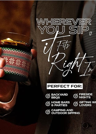 asobu Whiskey Sleeve Glass – Insulated Bourbon Tumbler with Premium Rocks Glass, BPA-Free, Double-Wall Stainless Steel, Keeps Drinks Cold Longer, 10.5oz