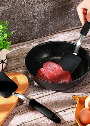 Silicone Cookie Spatula Turner 2 Pack Mini Brownie Spatula Flexible Kitchen Small Silicone Turner for Nonstick Cookware Heat Resistant No Scratch Flipper for Egg Pancake(Black)