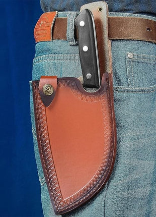 Full Tang, Serbian Chefs knife,Chef Meat Cleaver,Kitchen Knives,Set with Leather Sheath,Take Carrying,Butcher,for Camping or Outdoor (8 inch)