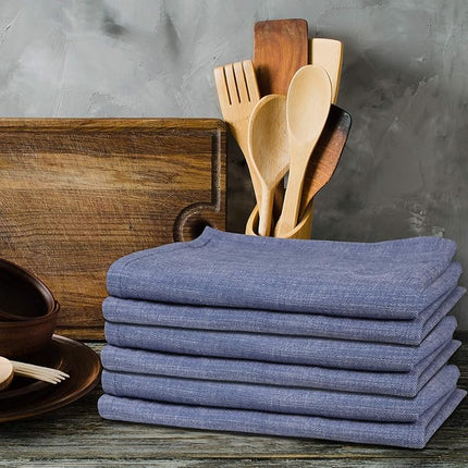 Urban Villa Kitchen Towels Premium Quality 100% Cotton Solid Kitchen Towels Set of 6 Ultra Soft Size 20x30 Inches Blue/White Color Highly Absorbent