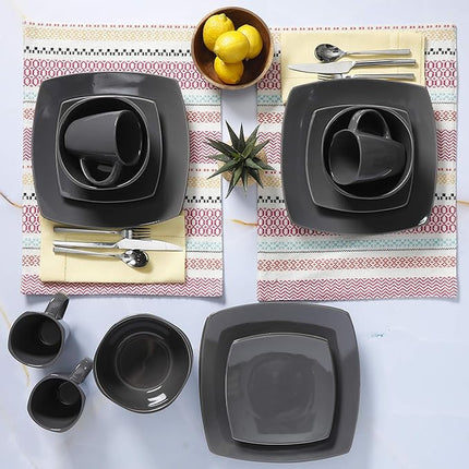 Gibson Soho Lounge Square Reactive Glaze Dinnerware Set, Grey - 97558.16RM, Service for 4 (16pcs)