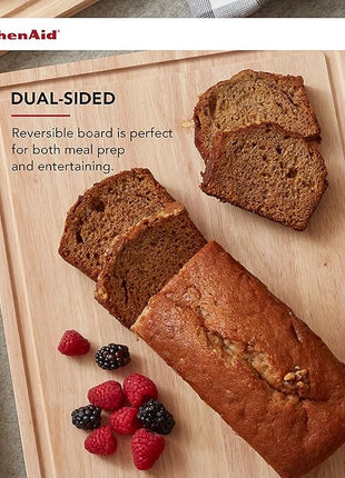 KitchenAid Classic Rubberwood Cutting Board with Perimeter Trench, Reversible Chopping Board, 11-inch x 14-Inch, Natural