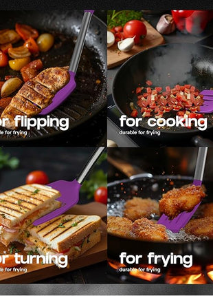 Silicone Spatula Set - Turner Spatulas Silicone Heat Resistant 600°F - Slotted & Solid Silicone Spatulas for Cooking Fish, Eggs, Pancakes Flipper – Silicone Cooking Utensils Set – Purple