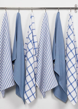 KAF Home Premium Kitchen Towels (18" x 28"), Large 100% Cotton, Flat & Terry Absorbent Dish Towel Set (Blue, 18 x 28-6 Pack)