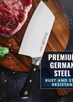Cutluxe Meat Cleaver Knife - 7" Heavy Cleaver Butcher Knife, Razor Sharp German Steel Blade, Full Tang, Ergonomic Handle Design – Artisan Series