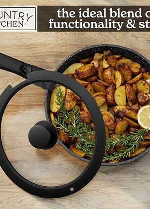 Country Kitchen Cookware Set with Removable Handle, Oven & RV Safe Pots and Pans Set, Black, Original