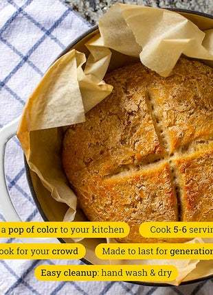 Lodge 6 Quart Enameled Cast Iron Dutch Oven with Lid – Dual Handles, Oven Safe up to 500°F, Stovetop Compatible – Marinate, Cook, Bake, Refrigerate & Serve – Oyster White