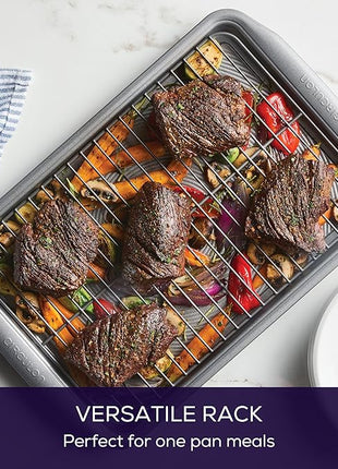 Circulon Nonstick Heavy Gauge Steel Bakeware Set with Rolled Pan Edges Loaf Pan, Cookie Pan, Baking Pans, Cake Pans, Muffin Pan and Cooling Rack (10-Piece, Gray)