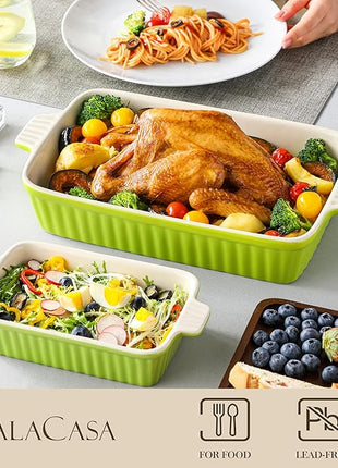 MALACASA Bakeware Set of 4, Porcelain Baking Pans Set for Oven, Casserole Dish, Ceramic Rectangular Baking Dish Lasagna Pans for Cooking Cake Kitchen, Green (9.4"/11.1"/12.2"/14.7"), Series BAKE.BAKE
