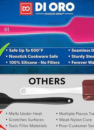 DI ORO Silicone Spatula Set - Rubber Kitchen Spatulas for Baking, Cooking, & Mixing - 600°F Heat-Resistant & BPA Free Silicone Scraper Spatulas for Nonstick Cookware - Dishwasher Safe (3pc, Magenta)