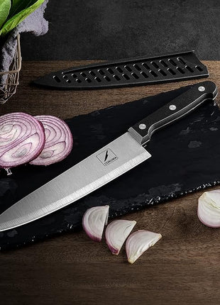 Kitchen Knife, 3-Pcs Knife Set With Sheath, 8 Inch Chef Knife, 4.5 Inch Utility Knife, 4 Inch Paring Chef Knife, Stainless Steel, Black