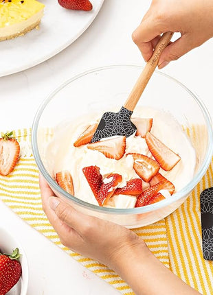 Silicone Spatula set of 2 with wooden handle and stunning pattern (Red)