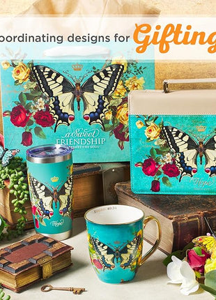 Christian Art Gifts Stainless Steel Double Wall Vacuum Insulated Tumbler 18 oz Butterfly Teal BPA-free Travel Mug with Retractable Lid Inspirational Bible Verse for Women - Hope -Isaiah 40:31