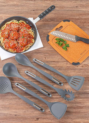 Restaurantware-Met Lux Kitchen Utensil Set, 1 Silicone Utensil Set - Consists 6 Pieces, High-Heat Tolerance, Dark Gray Silicone Kitchen Utensils, For No-Stick Cookware