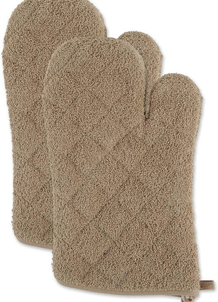 DII Basic Terry Collection 100% Cotton Quilted, Oven Mitt, Stone, 2 Piece