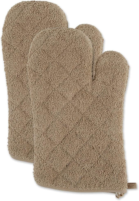 DII Basic Terry Collection 100% Cotton Quilted, Oven Mitt, Stone, 2 Piece