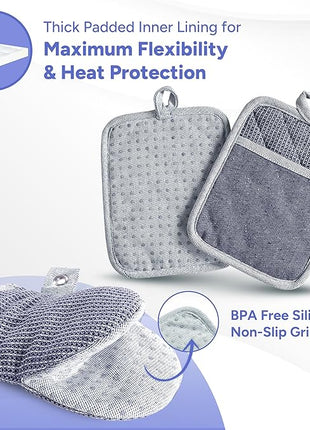 Casa Platino Silicone Oven Mitts & Potholders, 4-Piece – Pot Holders and Oven Mitts for BBQ & Baking, Oven Mitt for Kitchen & Microwave – Heat Resistant Up to 500°F, Durable & Flexible – Indigo