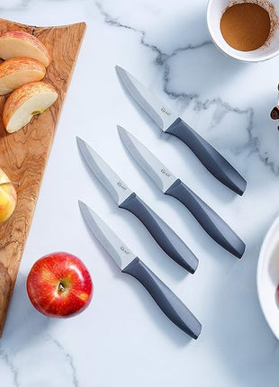 Glad Paring Knife Set, Pack of 4 | Sharp Stainless Steel Blades with Non-Slip Handles | 3.5-Inch Kitchen Knives for Cutting Vegetables and Peeling Fruit,Gray