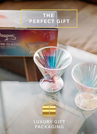 Dragon Glassware Stemless Martini Glasses - 7 oz Iridescent Set of 2 - Double Wall Insulated Cocktail Glass Set - Unique and Fun Gift for Espresso Martini Lovers