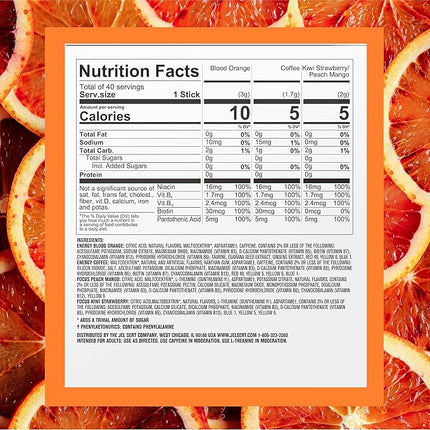 PURE KICK Energy and Focus Singles To Go Drink Mix Variety Pack,Blood Orange, Coffee, Strawberry Kiwi and Peach Mango, 40 Count (Pack - 1)