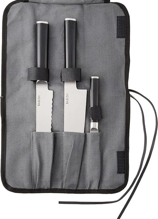 Babish German High-Carbon 1.4116 Steel Cutlery Knife Set, 3-Piece (Chef, Bread, & Pairing Knive) w/Kitchen Knives Roll