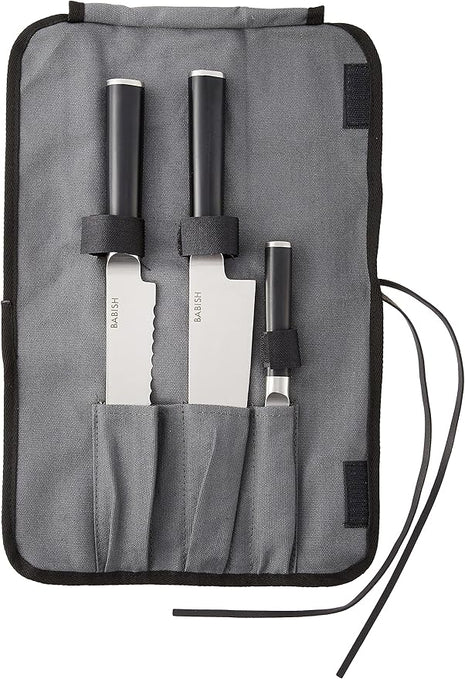 Babish German High-Carbon 1.4116 Steel Cutlery Knife Set, 3-Piece (Chef, Bread, & Pairing Knive) w/Kitchen Knives Roll