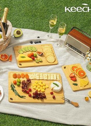 Wood Cutting Board for Kitchen - Reversible Bamboo Cutting Boards Gift Set of 3 with Juice Groove, Wooden Chopping Board for Meat, Fruit, Vegetables & Cheese (Pre Oiled, Natural)